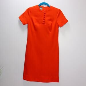 Vintage Maggs Head Tomato Red Ribbed Shift Dress Retro Minimalist Size 10